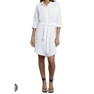 Rails Ames Belted White Long Sleeve Dress Belted with Pocket Size Small